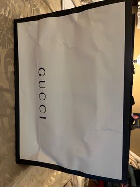 Gucci White Shopping Tote with Black Trim and Logo